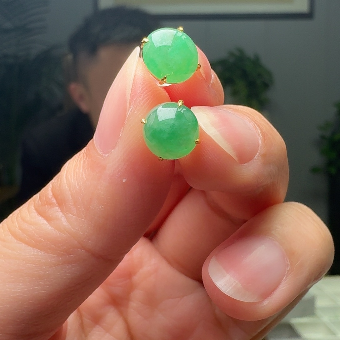 翡翠18K金镶嵌耳饰多样性发货其一