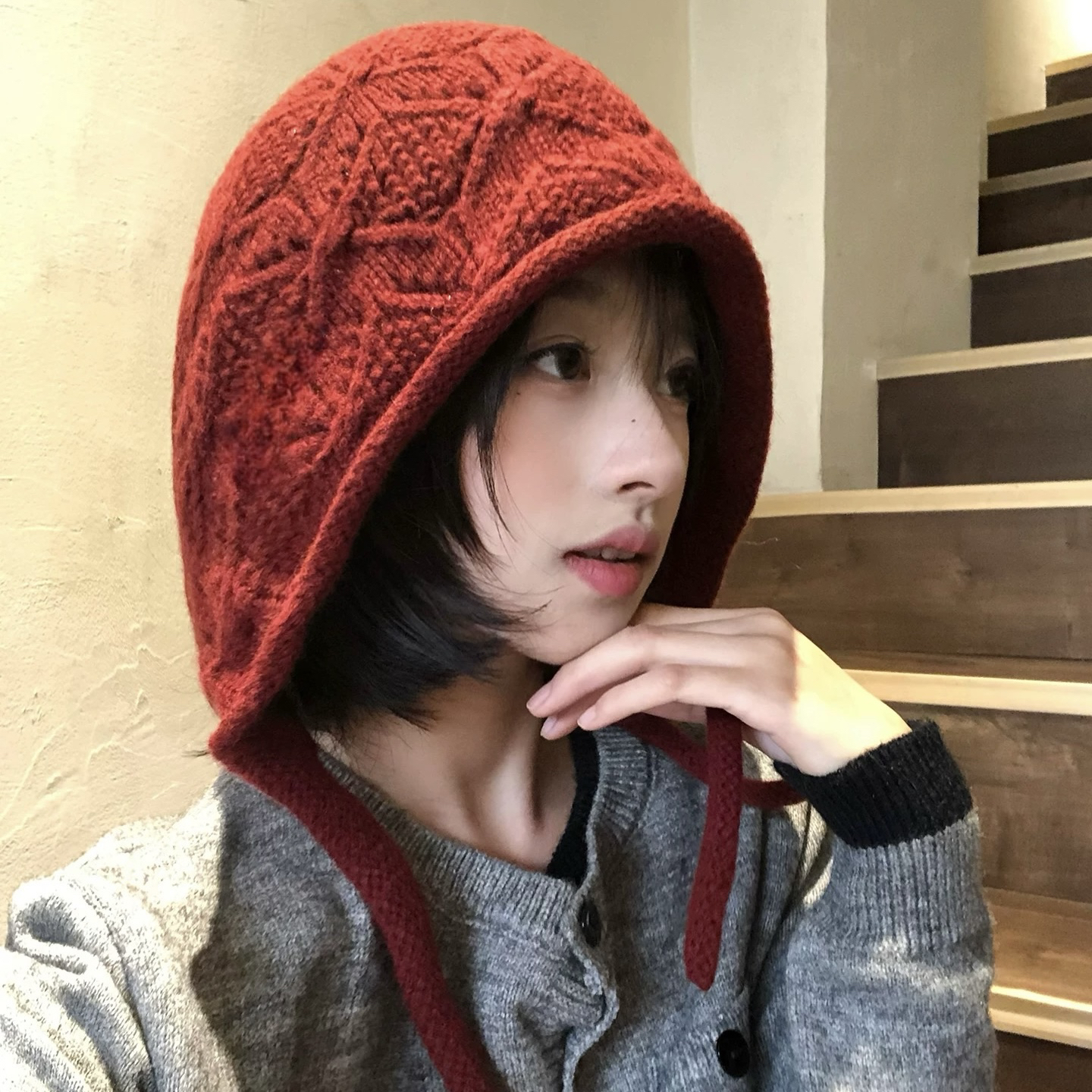 韩代100%纯羊毛拉法帽女秋冬大头围显脸小护耳保暖针织帽