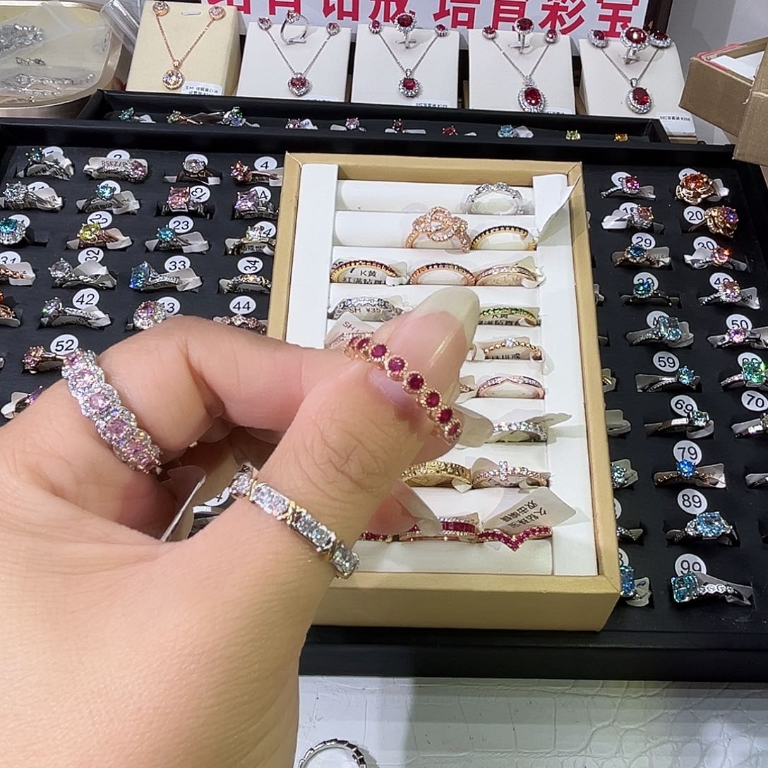 莫桑石非金属SM K枚红宝泡泡排戒-15