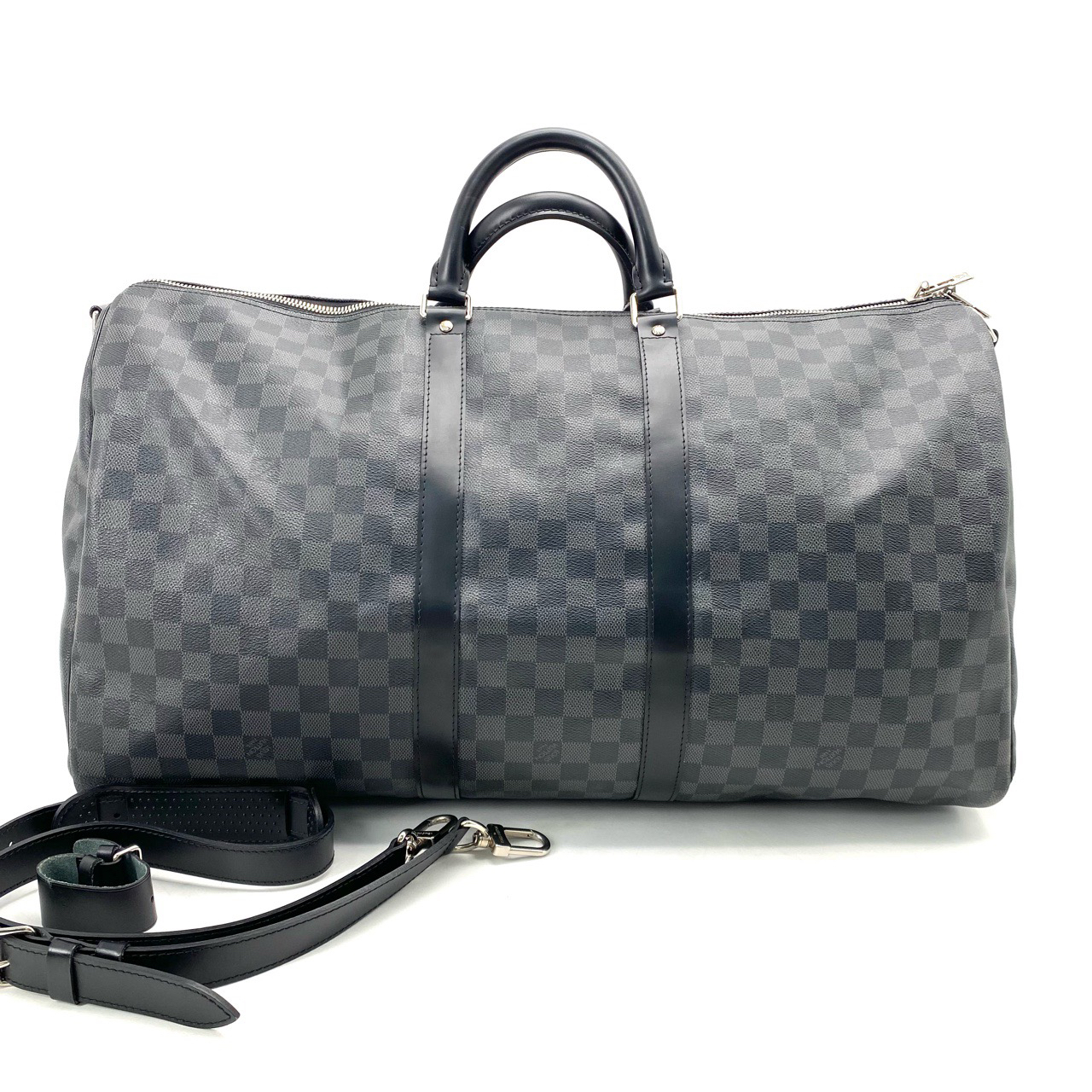 95新 LouisVuitton/路易威登 98新keepall55黑棋盘格旅行袋55/31 