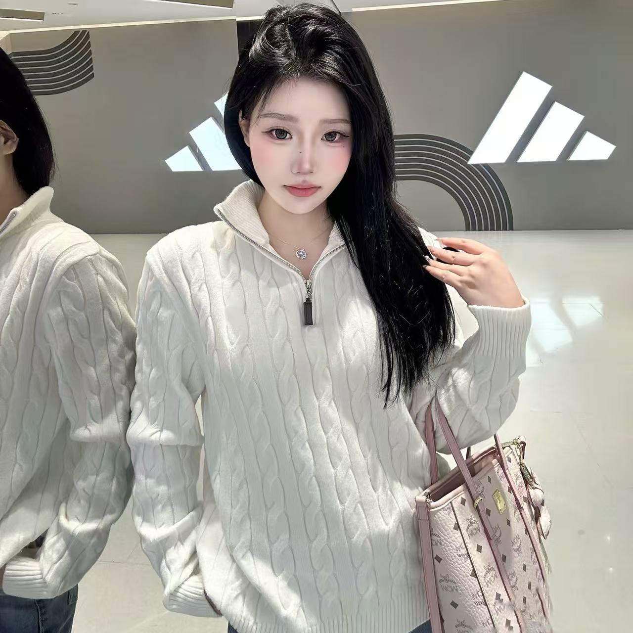 秋冬季针织毛针织衫修身半拉链百搭时尚百搭纯棉长袖【备】