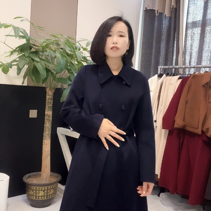 双面呢大衣藏蓝色L码长款