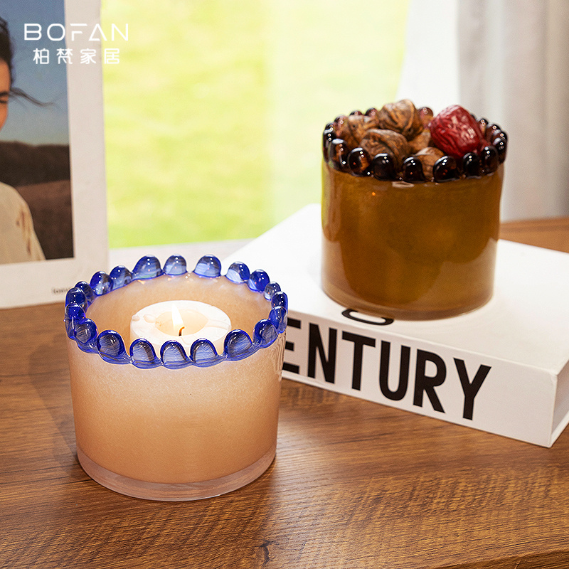 bofan/柏梵香薰蜡烛玻璃烛台彩色圆点多色柱状氛围浪漫轻奢装饰品