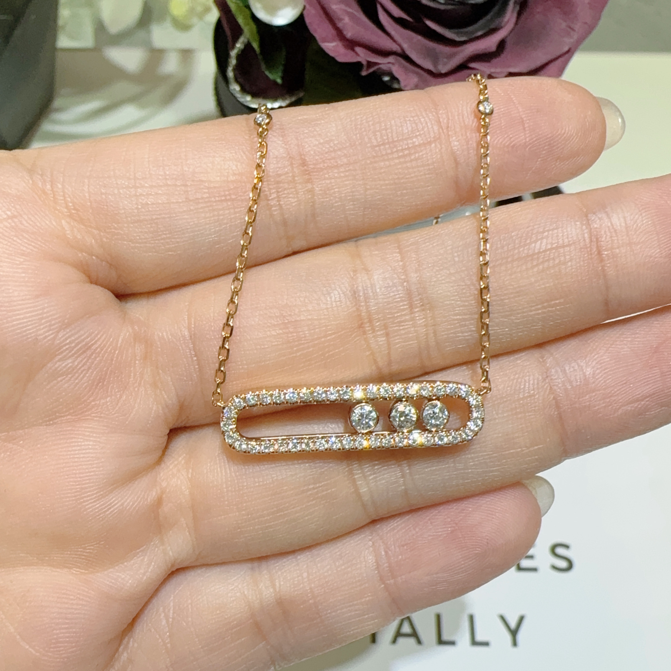 实验室培育钻石18K玫瑰金镶嵌培育钻石满钻灵动项链经典百搭时尚R