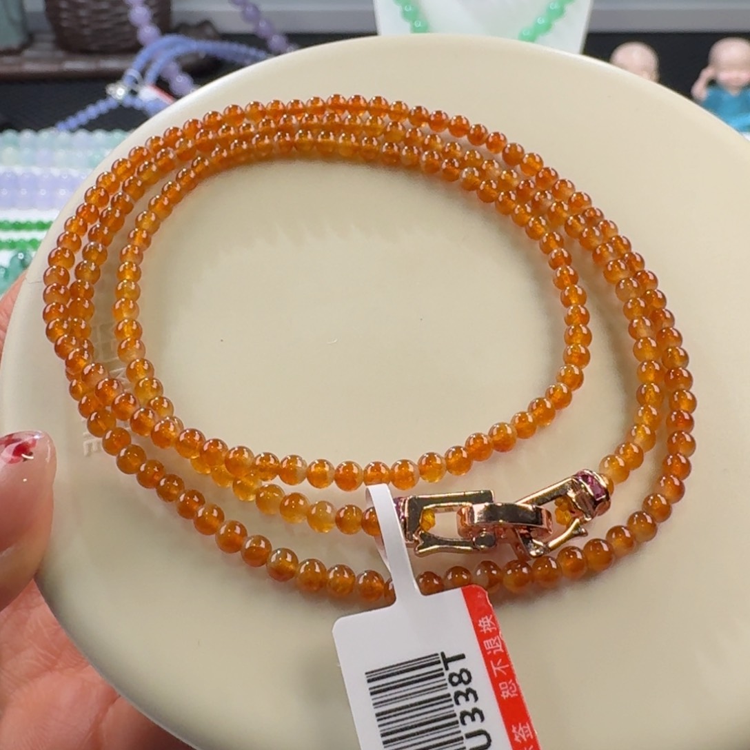 翡翠颈饰未镶嵌高冰红翡小米珠3mm