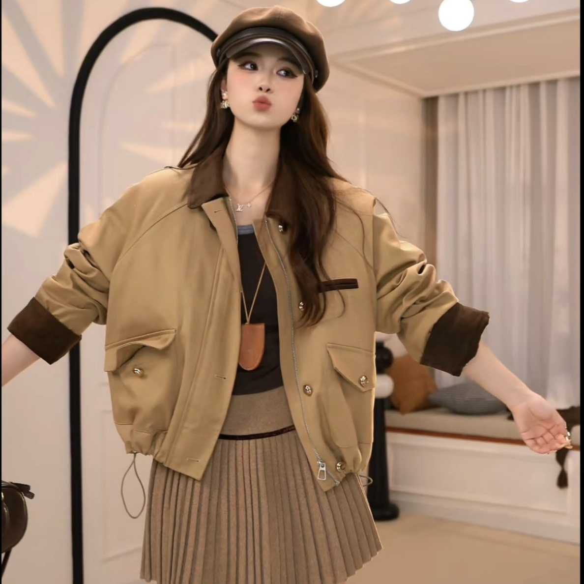 明星同款加棉加厚美式复古外套女冬2025新款休闲夹克上衣