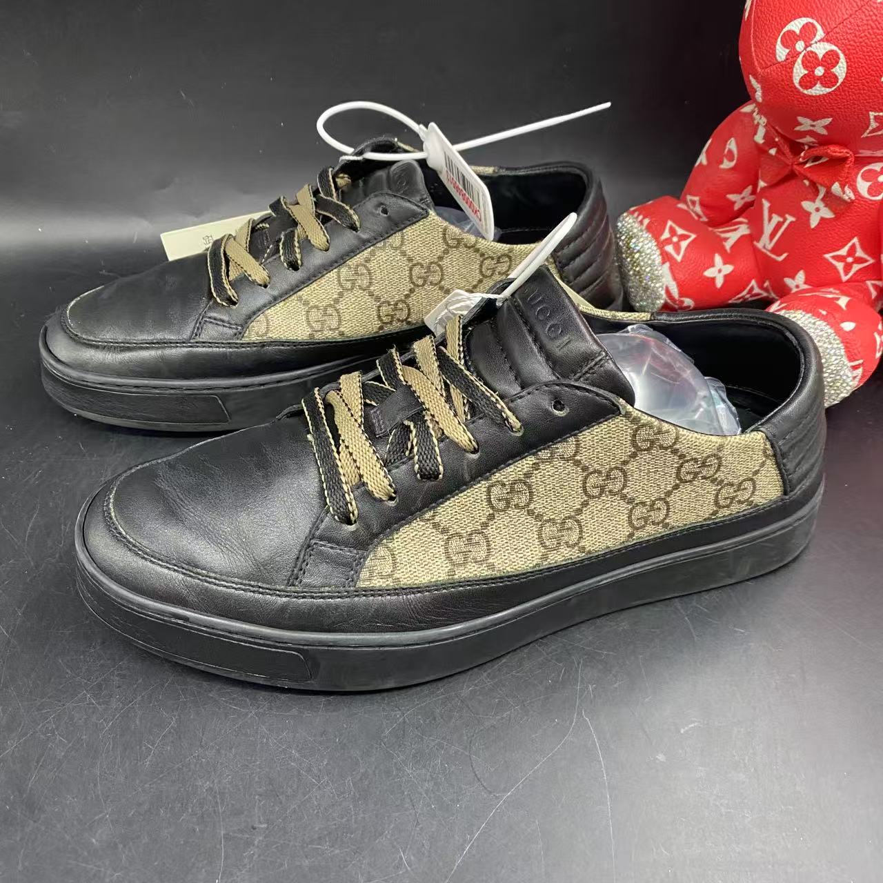 95新 GUCCI/古驰 黑棕老花舒适时尚板鞋39.5欧码ddm2204