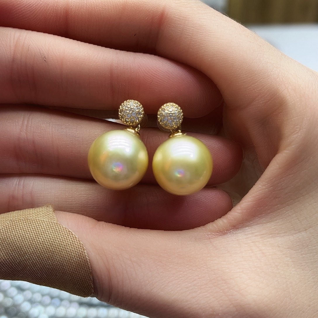 海水珍珠耳饰银S925镶嵌