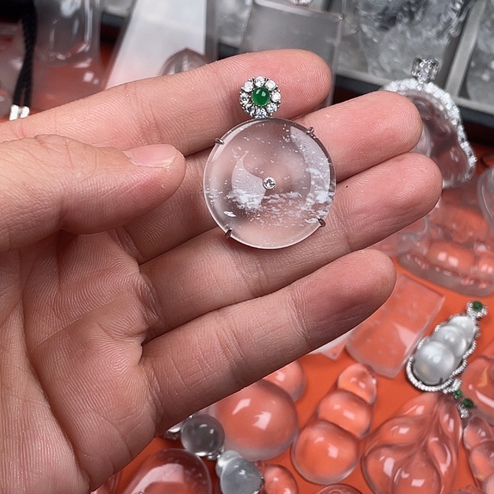 石英质玉银S925镶嵌颈饰