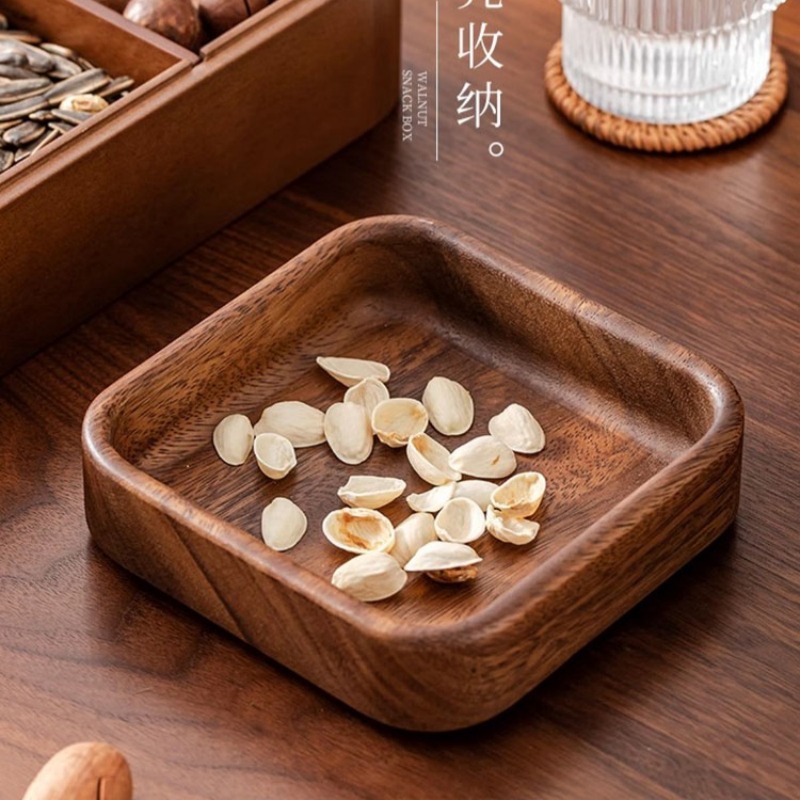 胡桃木大方钵干果盒盘托盘木盘子15*15*4