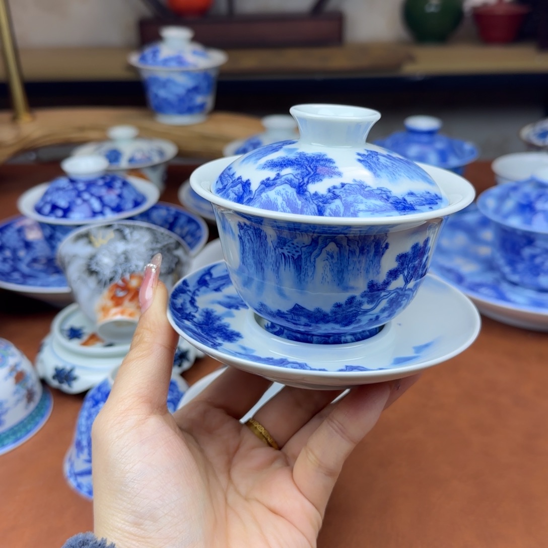 陶景德镇陶瓷手绘盖碗