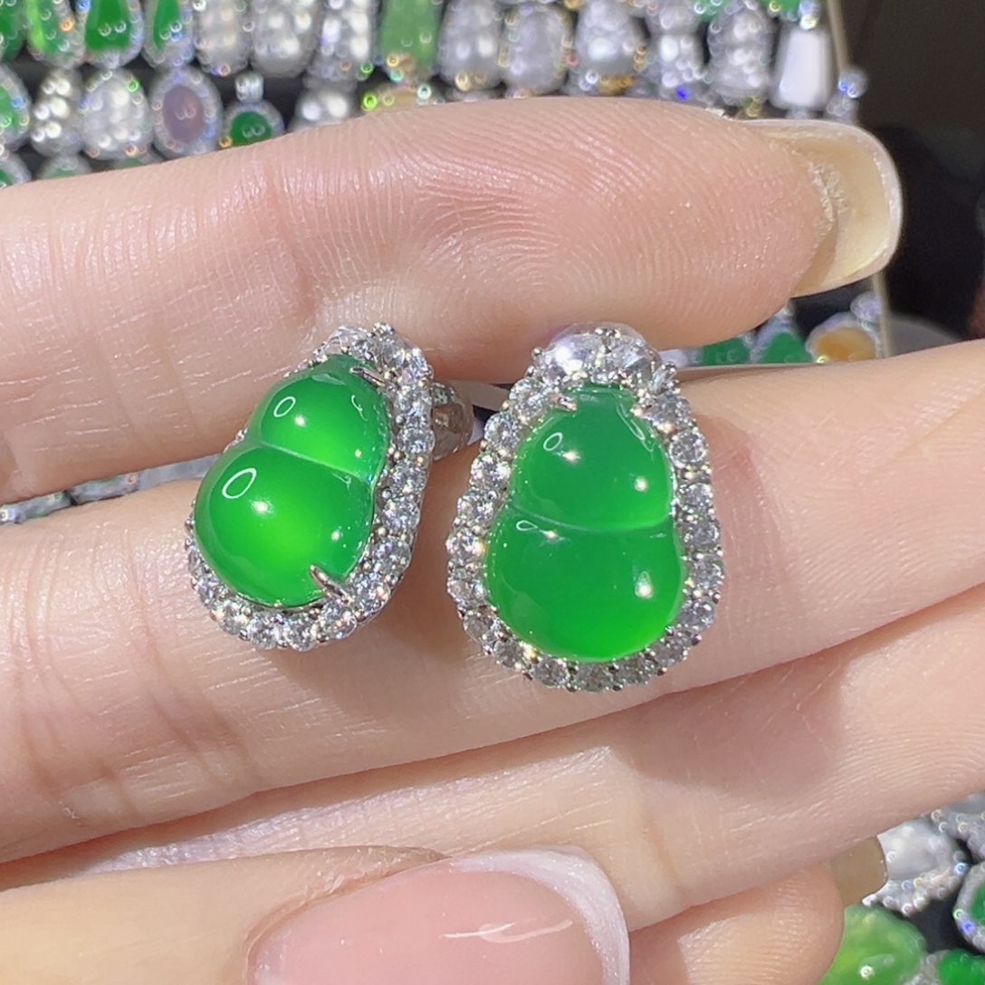 玛瑙/玉髓耳钉银S925镶嵌