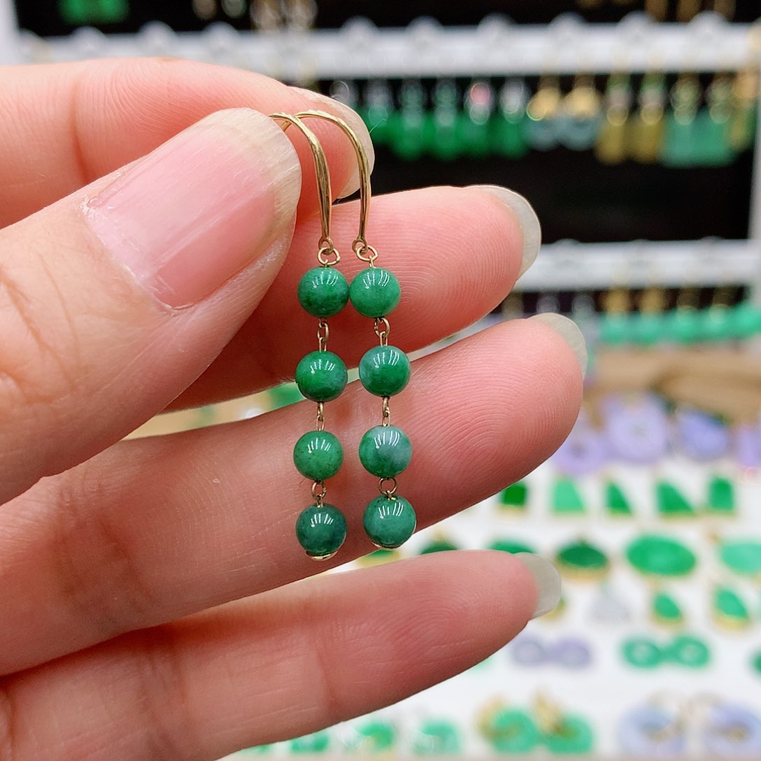 翡翠耳饰18K金镶嵌的