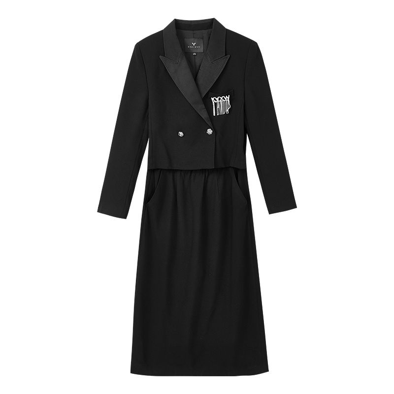 【尚雅专属】Logo胸针拼接轻职风连衣裙时尚裙子N1189