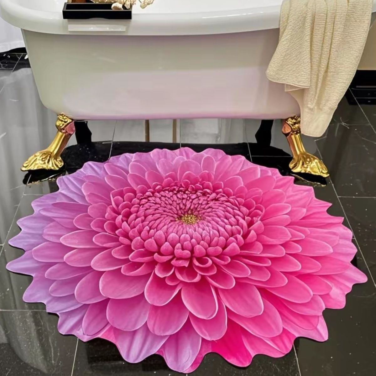 硅藻泥花朵3d立体地垫大丽花吸水地垫硅藻泥防滑浴室创意异形地垫