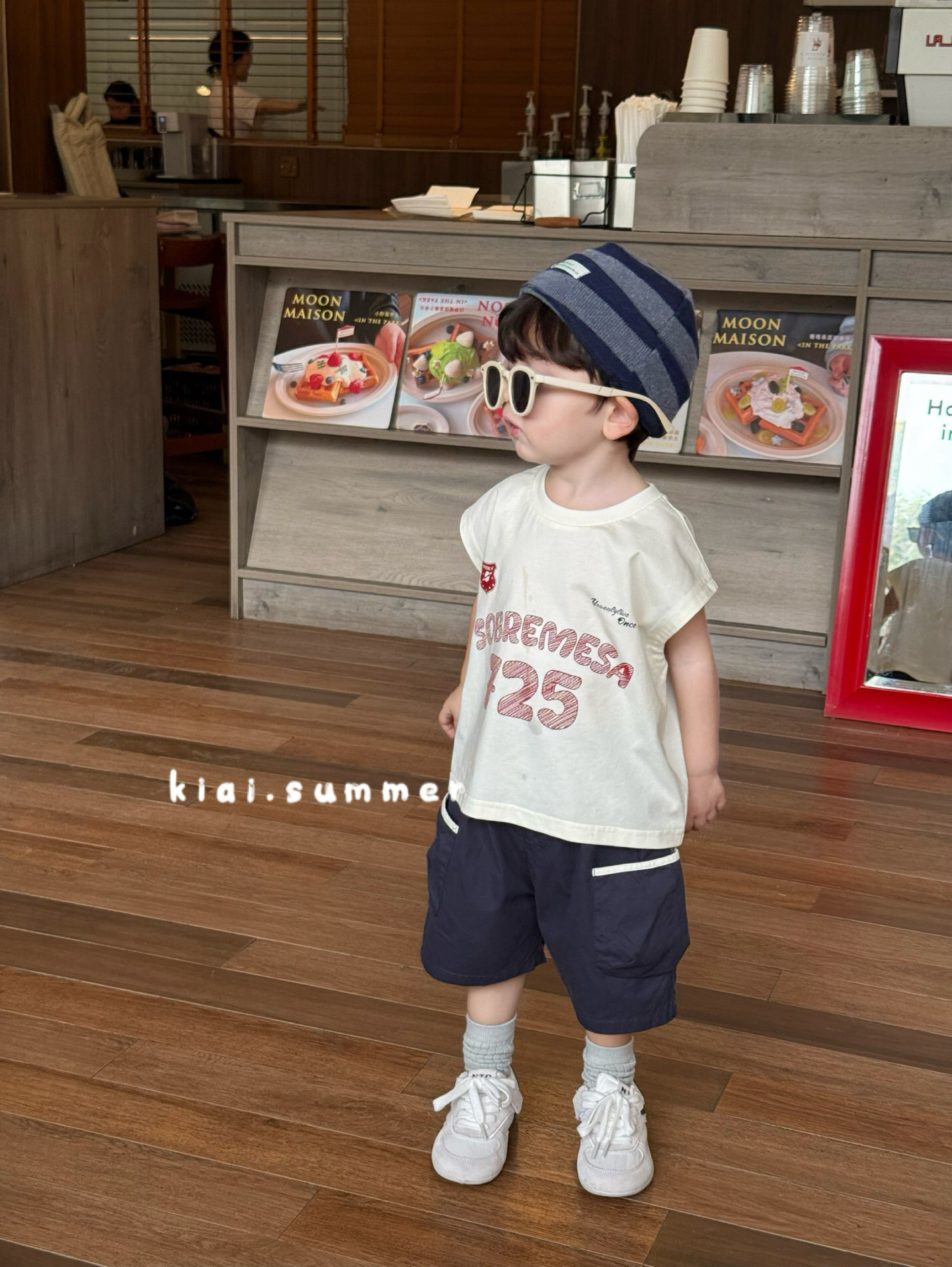 Kiai正版春夏新款男童韩版可爱卡通印花背心男宝韩系印花落肩上衣