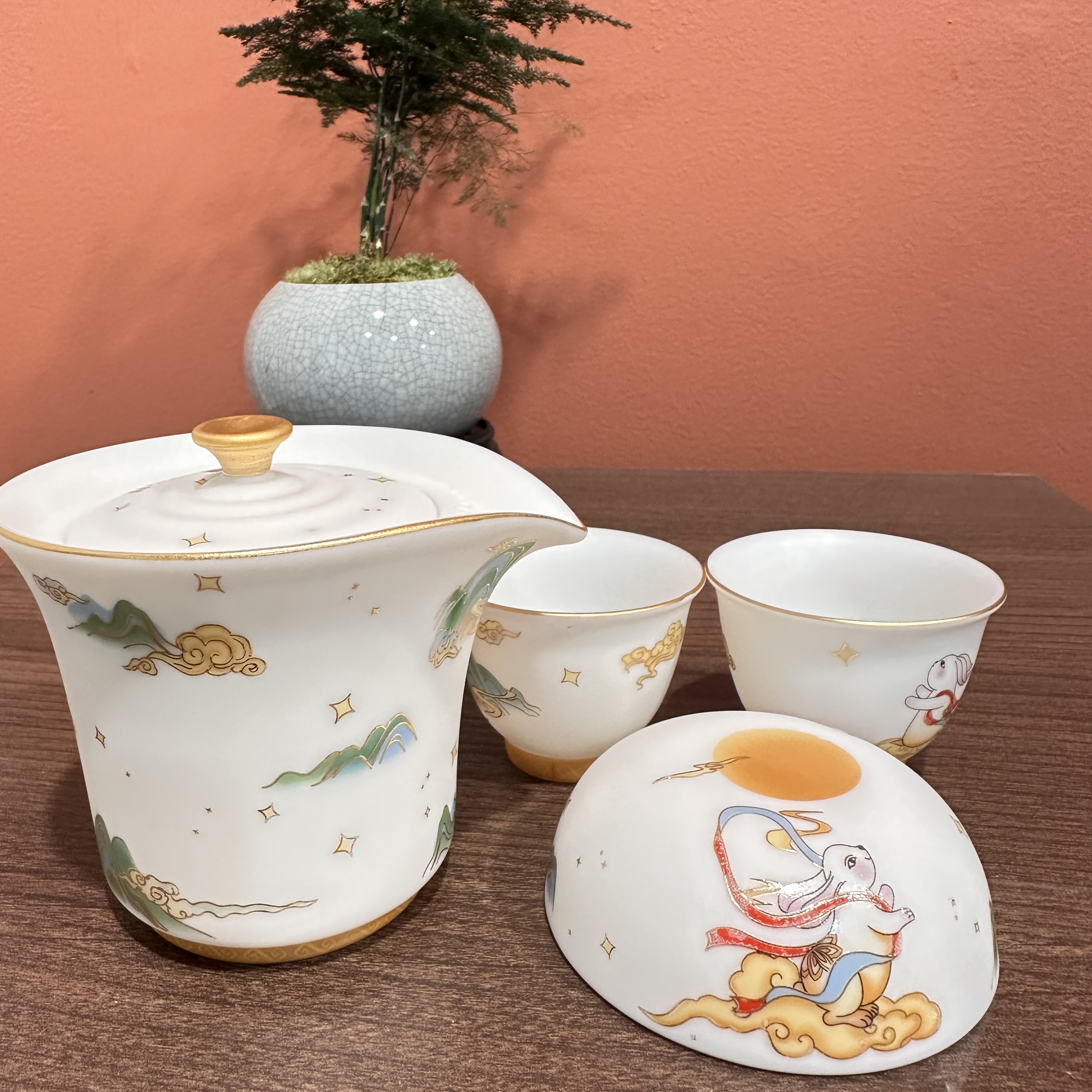 G1286-玉兔呈祥羊脂玉白瓷旅行套装GD