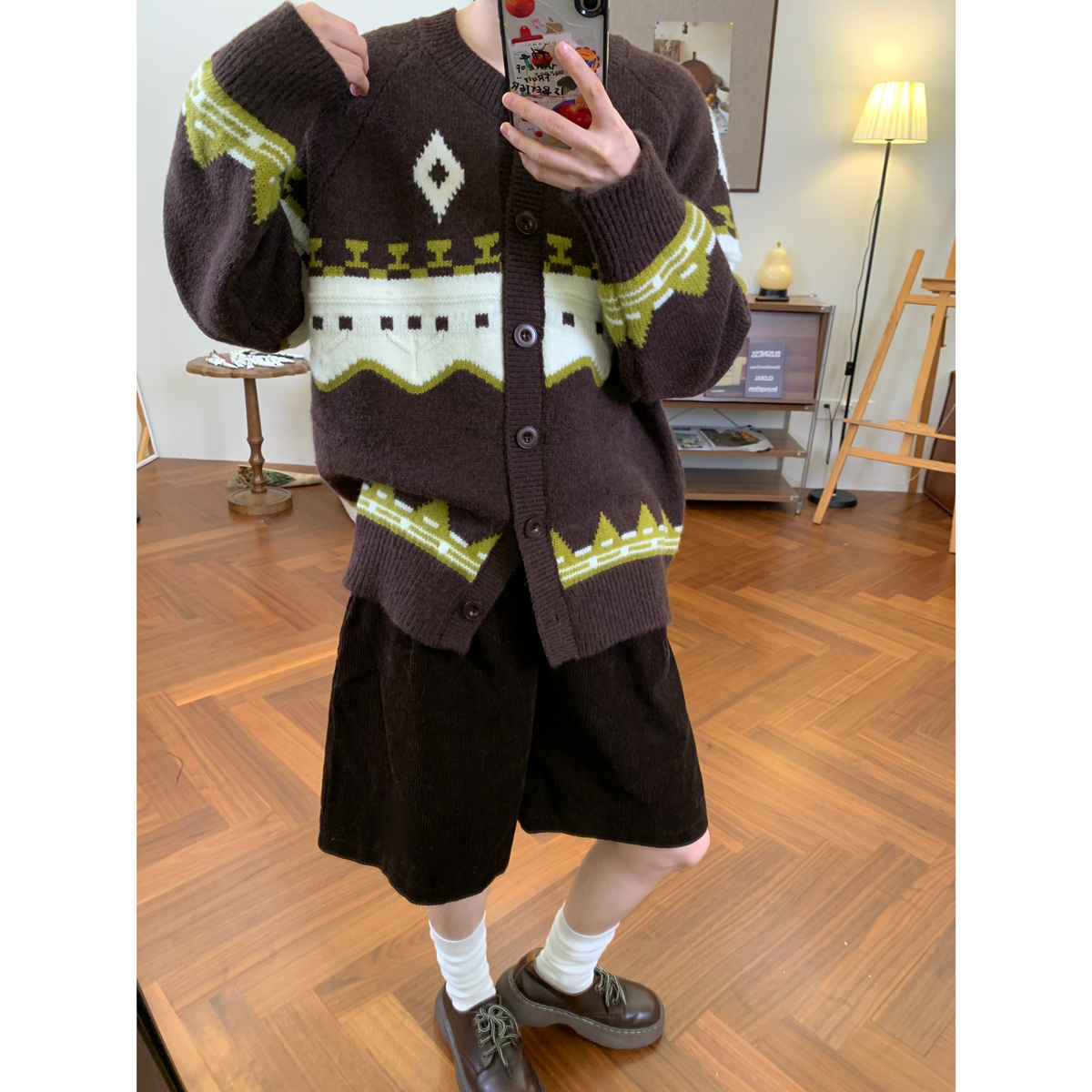 复古菱格百搭针织开衫女韩版2025秋冬新款宽松显瘦加厚毛衣外套潮