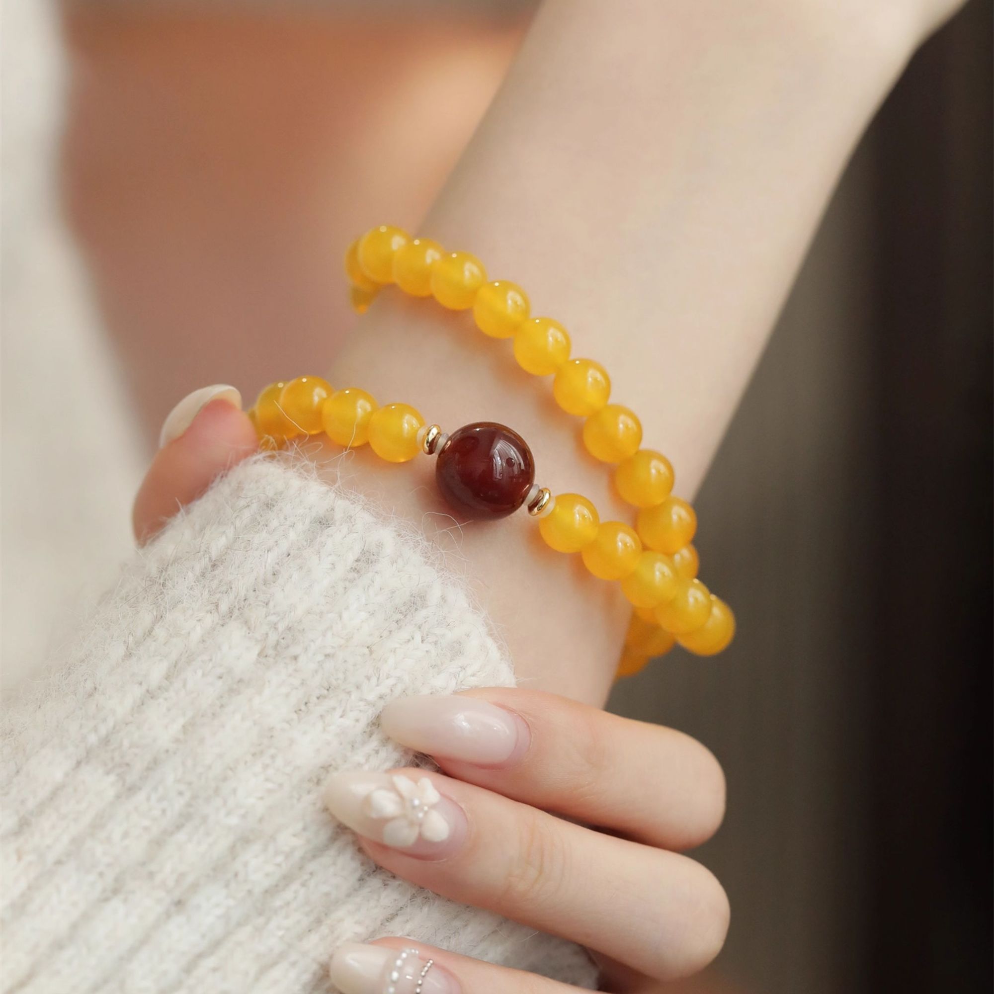 925银手链 髓圆珠髓圆珠弹力双圈手串 S12259