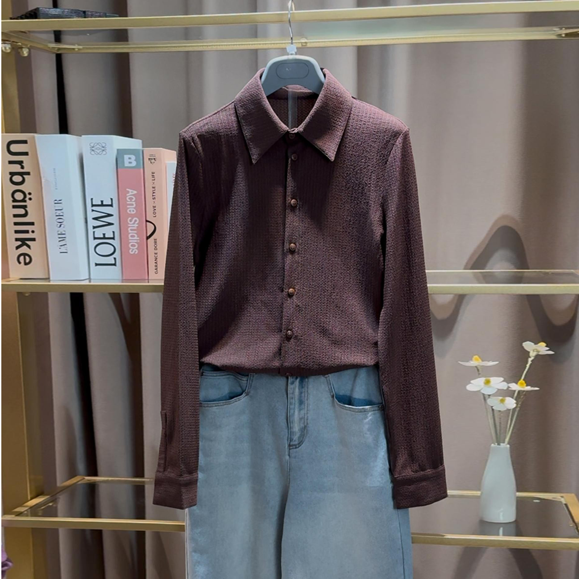 【商场同款】2025秋装新款女装水波纹肌理感长袖衬衫女1301038