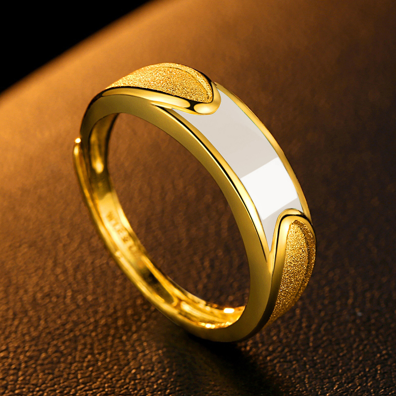 金镶玉黄金高档黄金玉戒指情侣足金黄金戒指足金戒指简约可调节