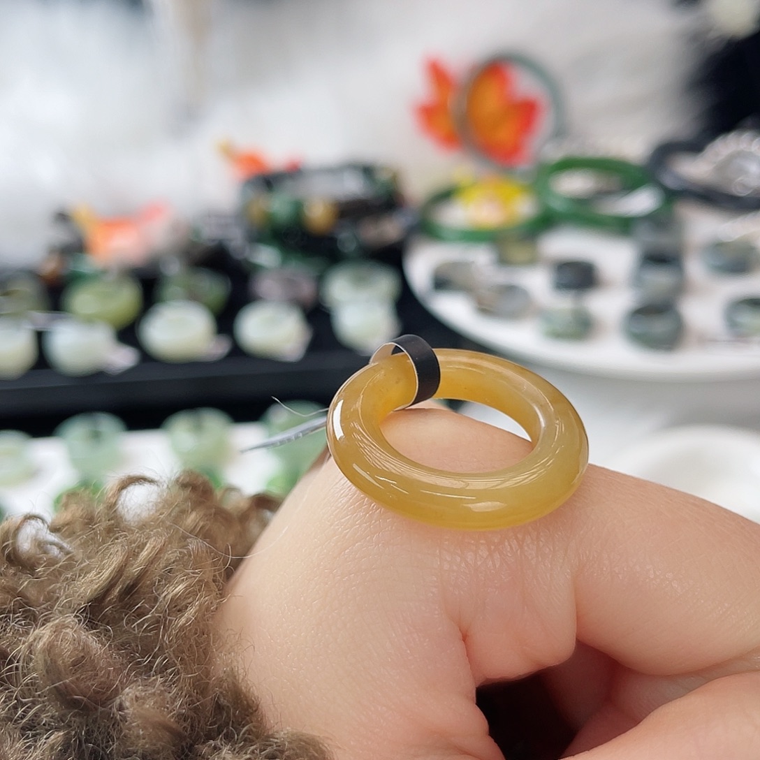 和田玉未镶嵌戒指k12金橘糖泥鳅背16.2mm