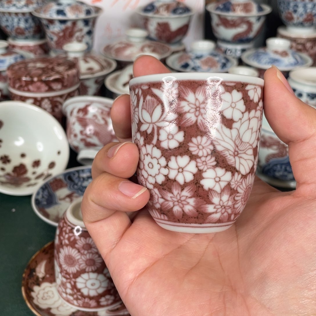 瓷片月***连空谷元坊原矿釉里红纯手工手绘