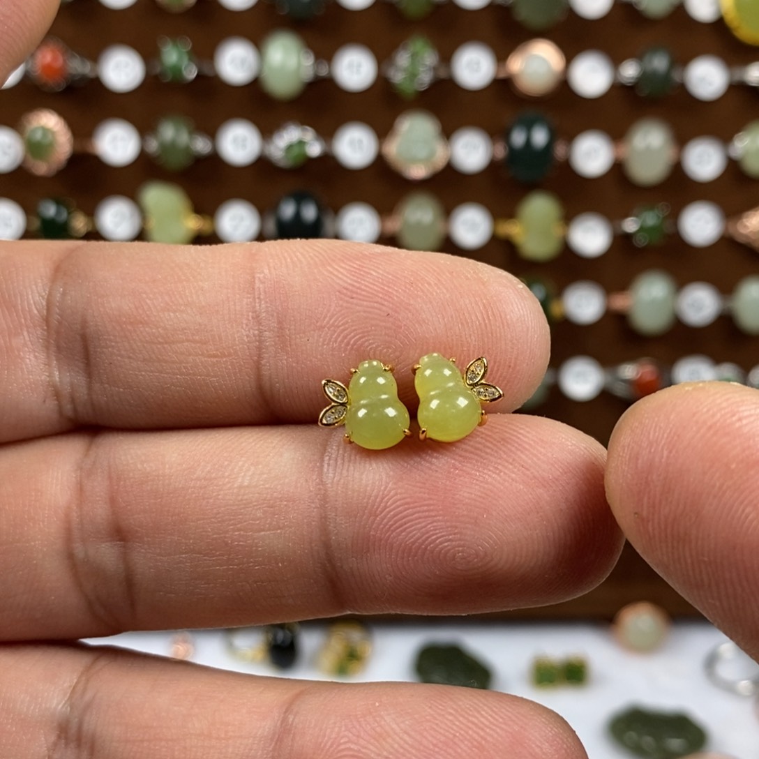 和田玉（黄玉）戒指银S925镀金镶嵌