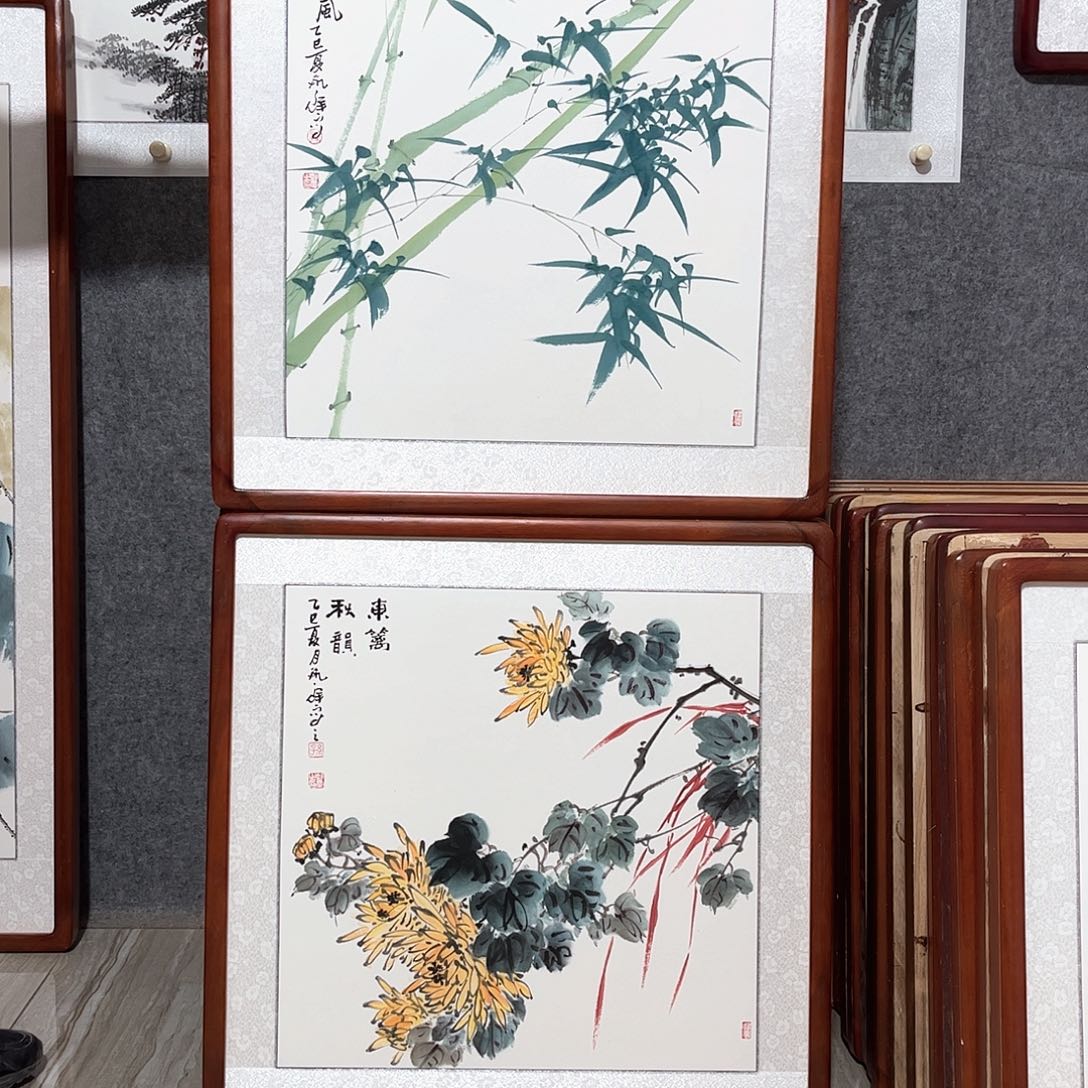 国画书画作品带框63×63