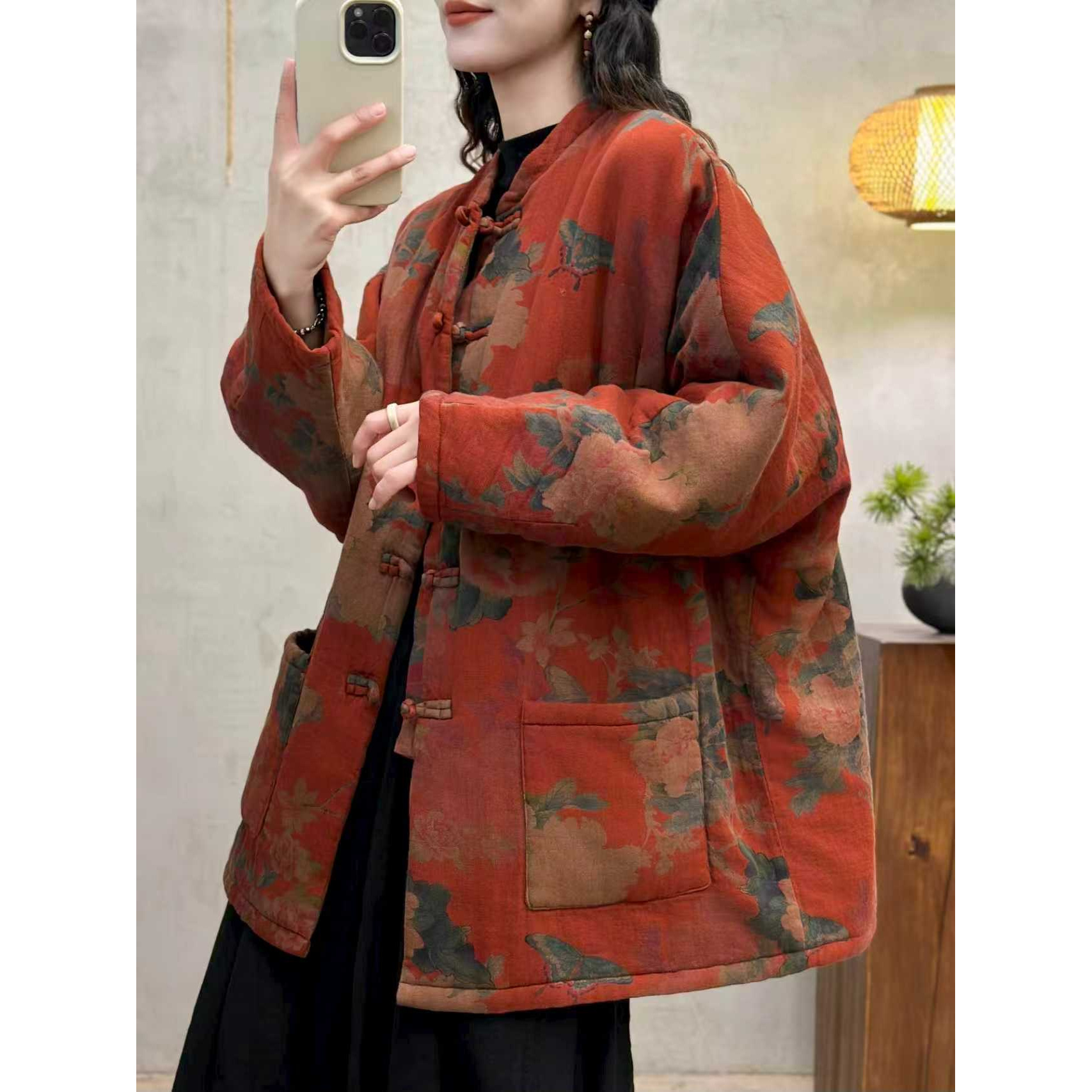 8856秋冬新款时尚气质显瘦遮肉洋气休闲女加厚宽松夹棉小棉袄外套