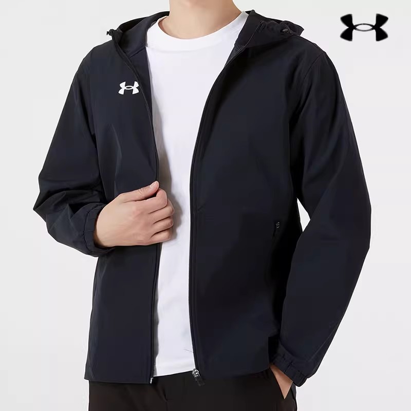 安德玛夹克男装秋季新款户外休闲运动服梭织薄款上衣防风连帽外套