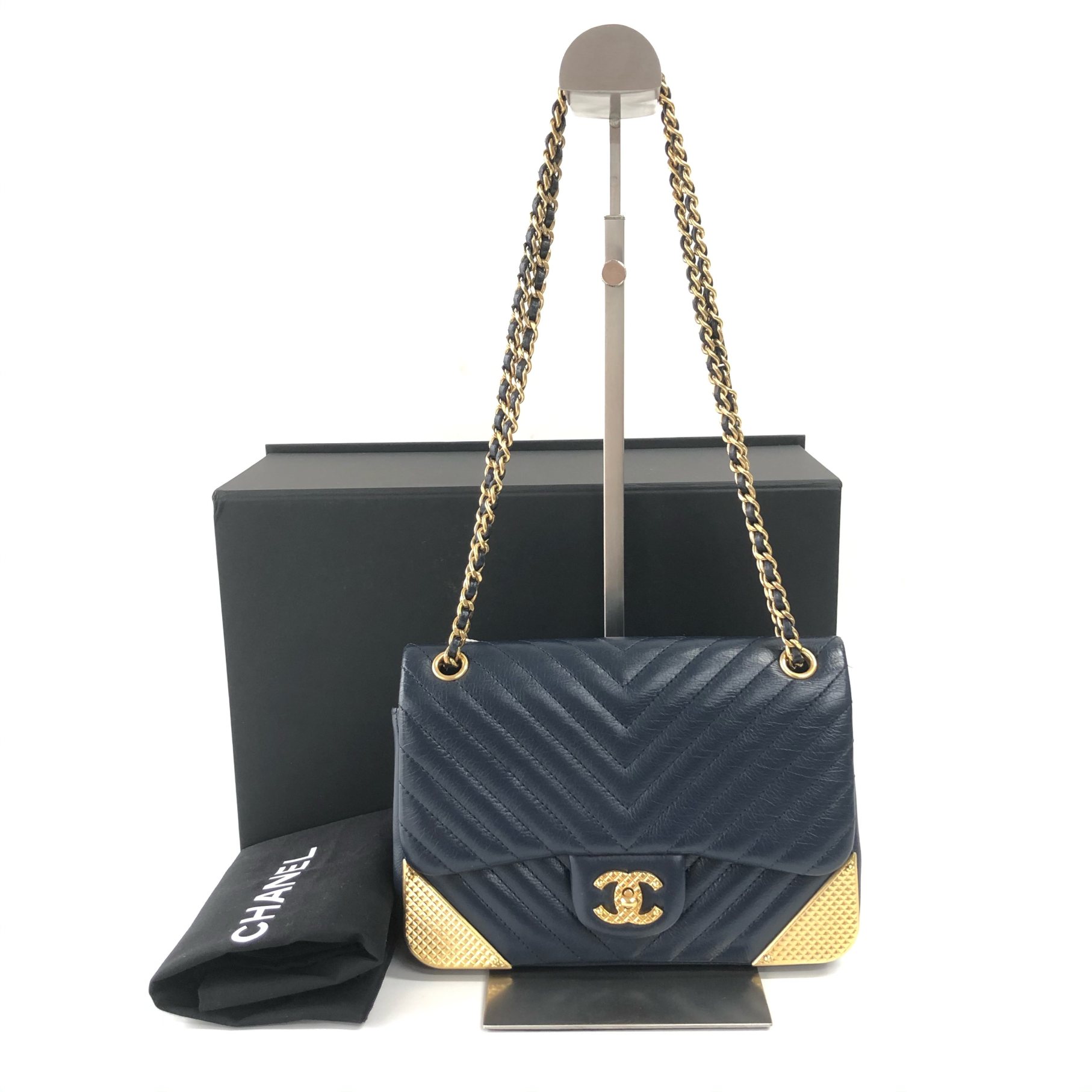 95新 Chanel/香奈儿 安洁利 深蓝色宫廷大mini单肩包 WHL502100H