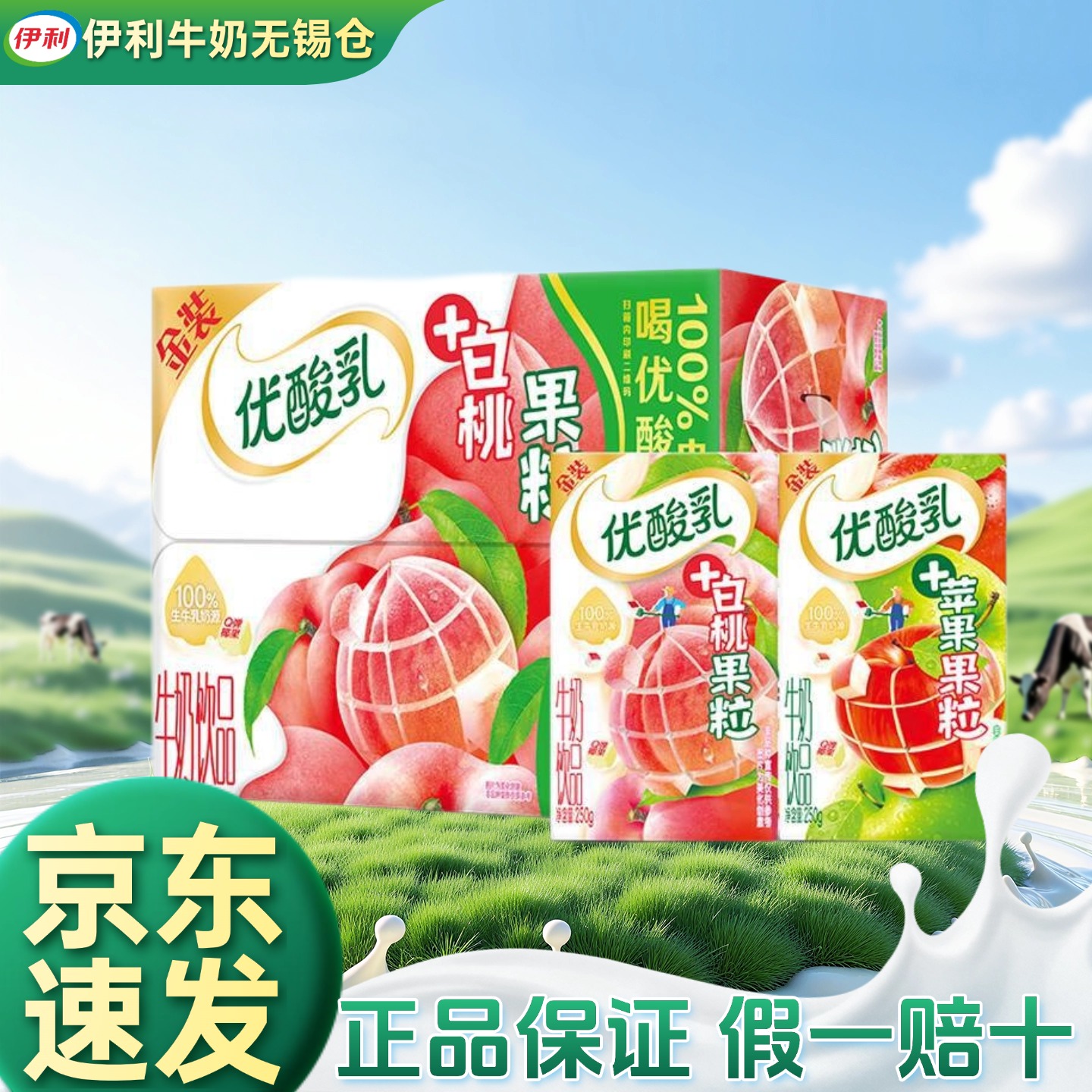 【喝到26年2月】伊利优酸乳白桃果粒/苹果果粒250g*16盒整箱营养整箱牛奶饮料饮品营养饮品