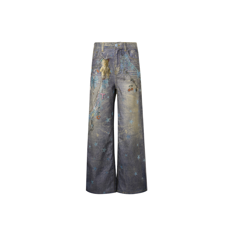 TCH烫钻工艺时尚休闲百搭卡通牛仔裤女T75B20E5187轻奢tch