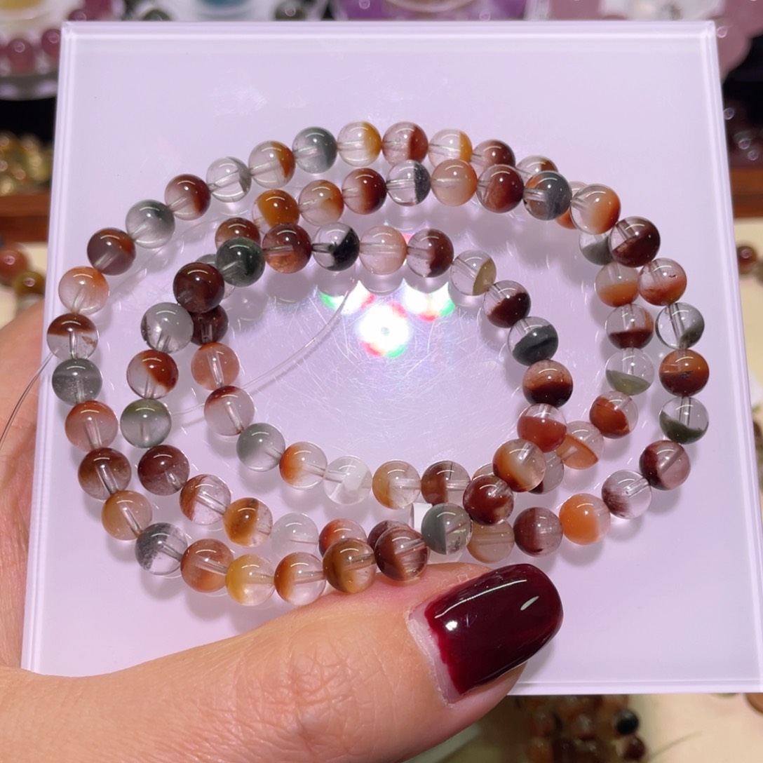 水晶手链未镶嵌6.8mm彩兔毛聚宝盆