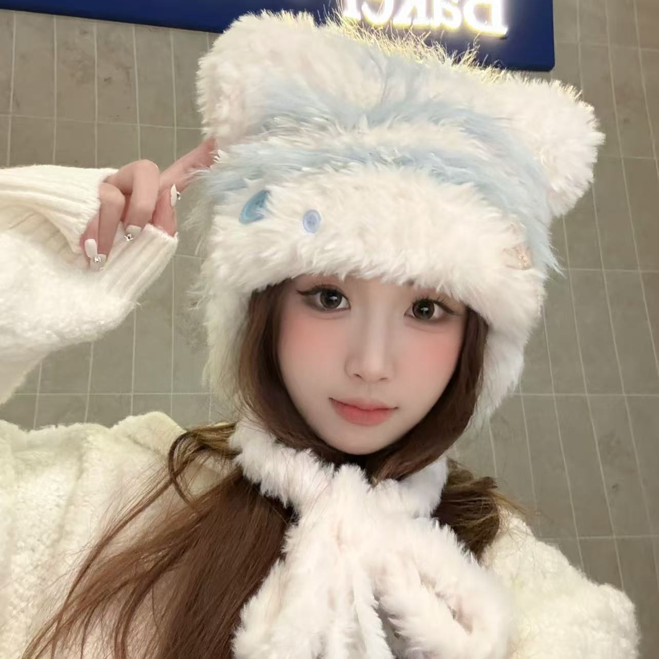 海盐蛋糕韩版毛绒帽甜美可爱雷锋帽甜美卡通毛绒帽帽子秋冬保暖