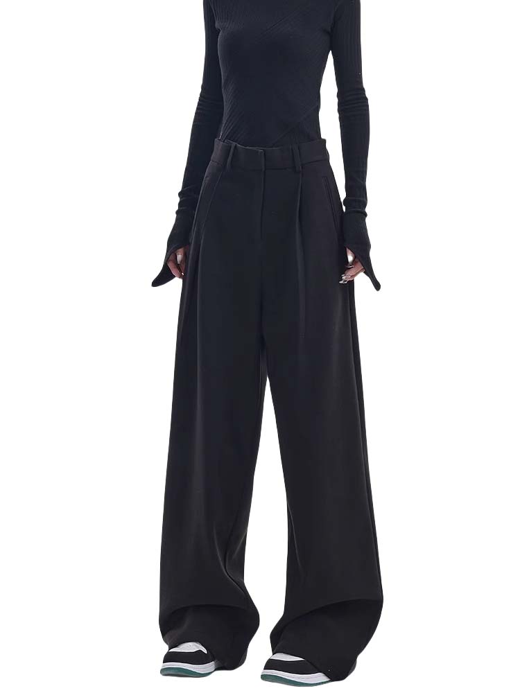 原创设计春夏阔腿西装裤女黑色拖地休闲裤裤子