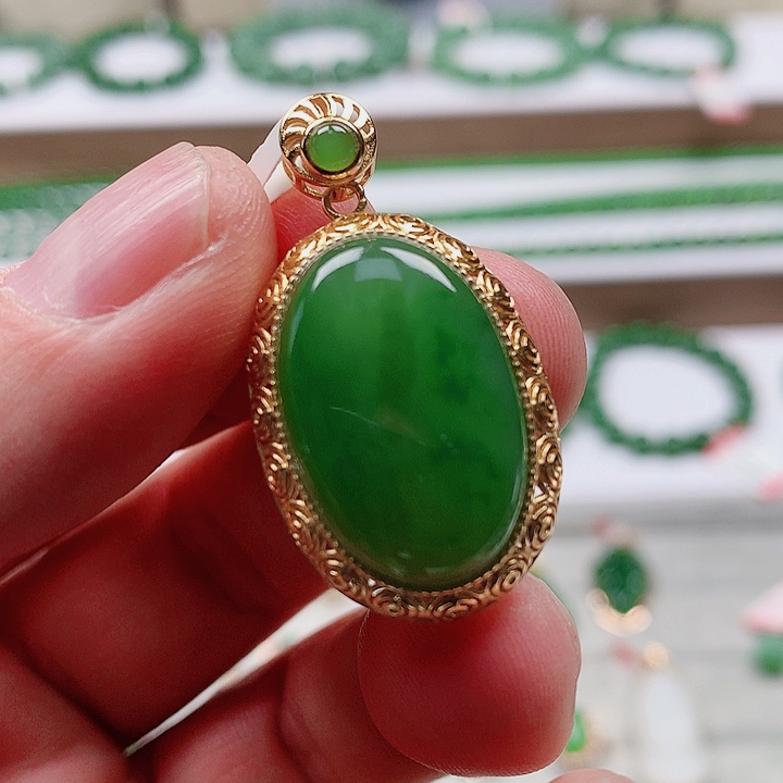 颈饰银S925镀金镶嵌和田玉