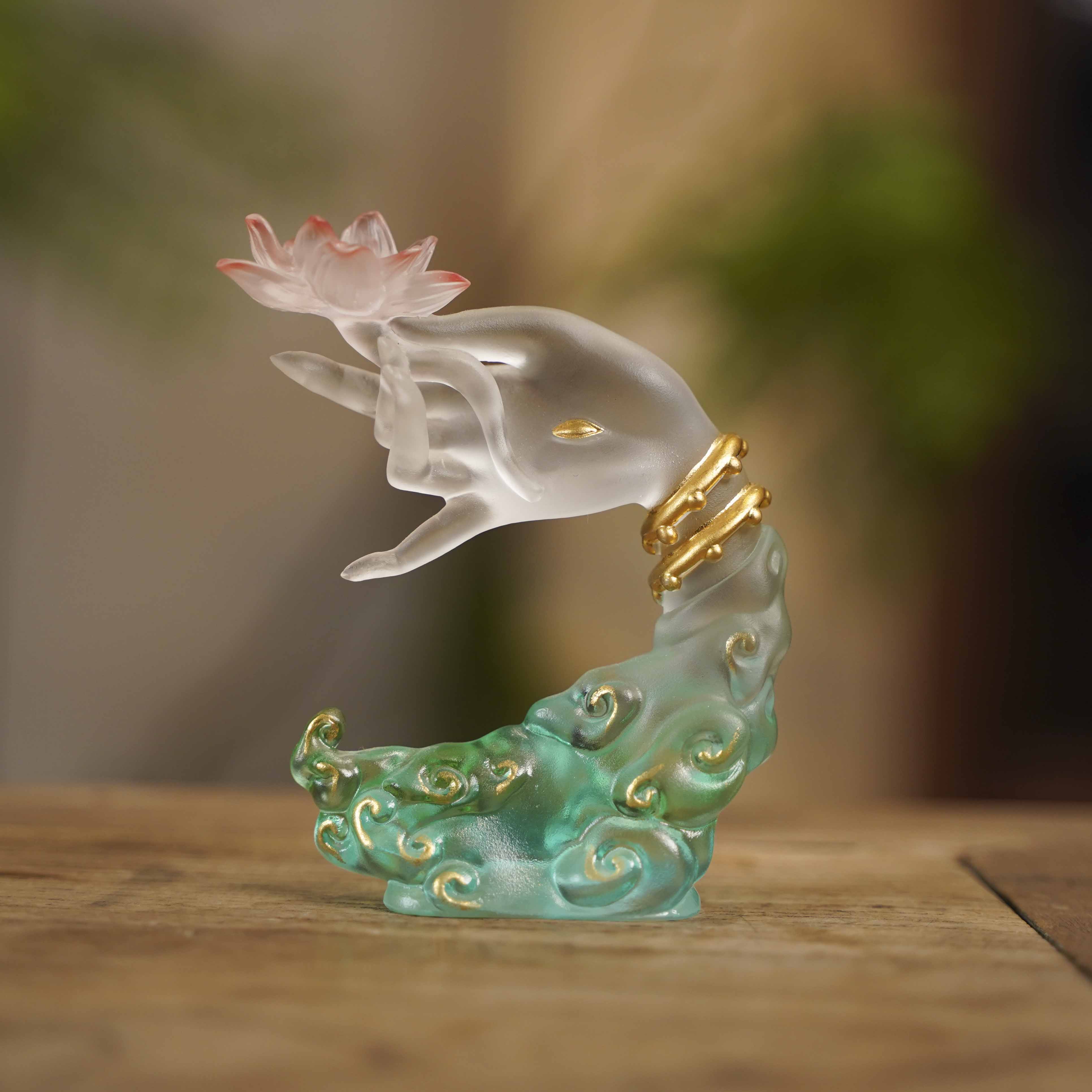 【九姐爱喝茶】蓝色新变金白-莲花手-香插 茶道配件（琉璃S0338）