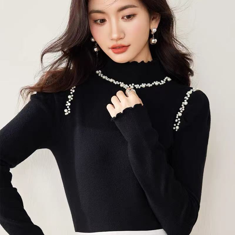 【MS3027】针织毛针织衫修身泡泡袖针织上衣毛衣女装打底衫修身