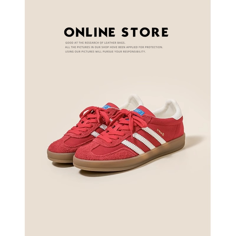 真皮复古红色德训鞋女2025新款爆款春季学生平底休闲板鞋运动阿甘