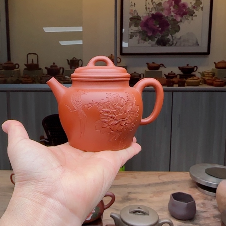 紫砂茶壶朱泥175 c C夫妻双国工作品