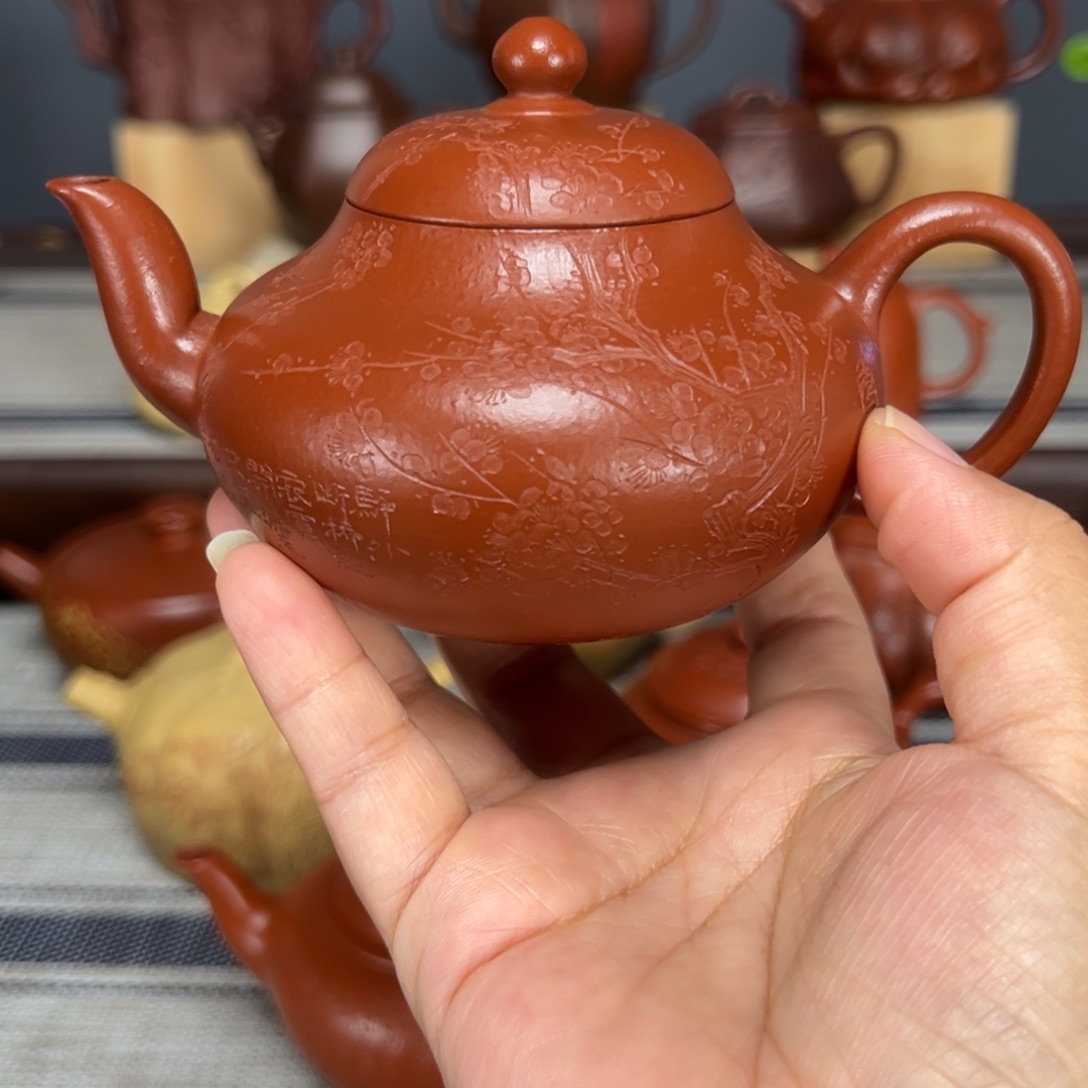 茶壶紫砂高*渔梨形朱泥