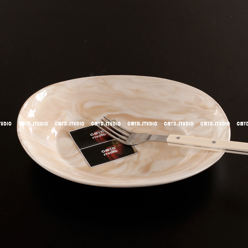 10寸 25.3*20.5*3.7cm 色土椭圆鱼盘 高温瓷釉下彩