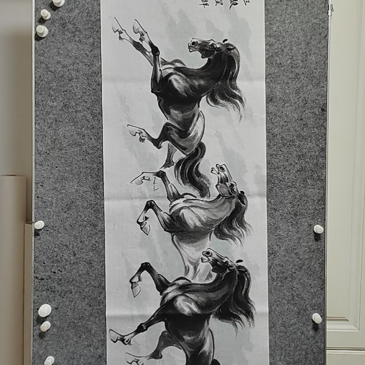 横款周士辰水墨写意骏马图