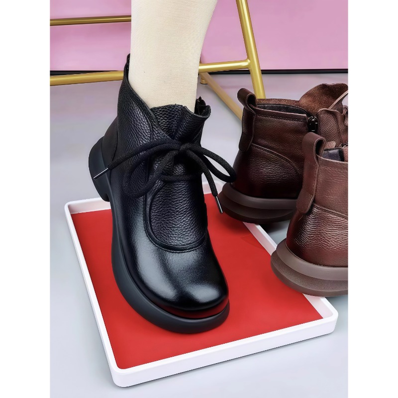 复古马丁靴百搭系带小单靴2025新款秋冬真皮短靴女低跟防滑英伦风