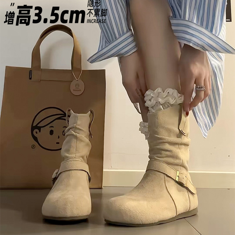 中筒堆堆靴马丁靴女2025新款秋季巨好看内增高勃肯鞋小短靴百搭