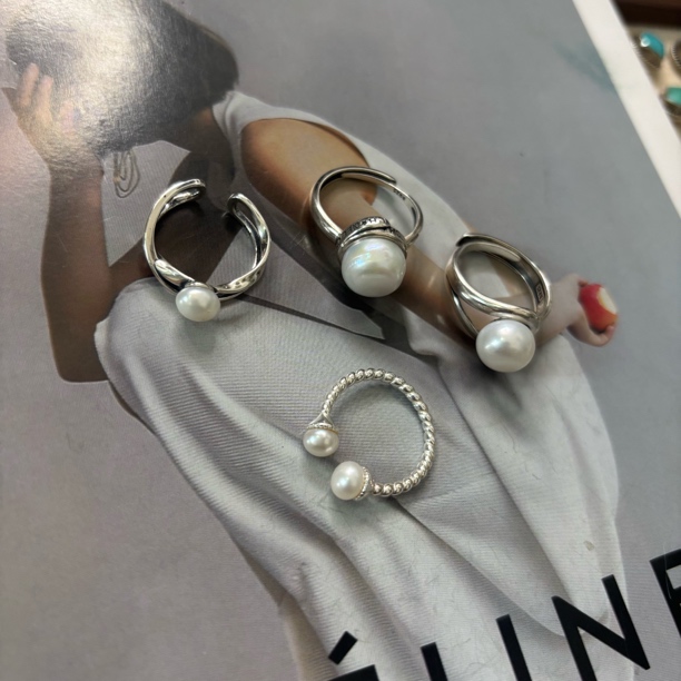 925银戒指 【松秀饰品】925银戒指 镶嵌珍珍 个性优雅