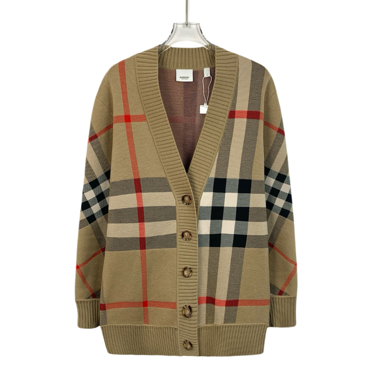 99新 BURBERRY/博柏利 H13541 棕色格纹V领外套 S码