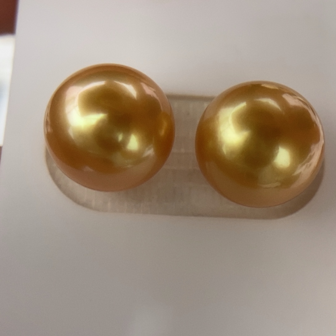 未镶嵌海水珍珠耳饰11.2-11.3mm正圆深浓金极强光对珠
